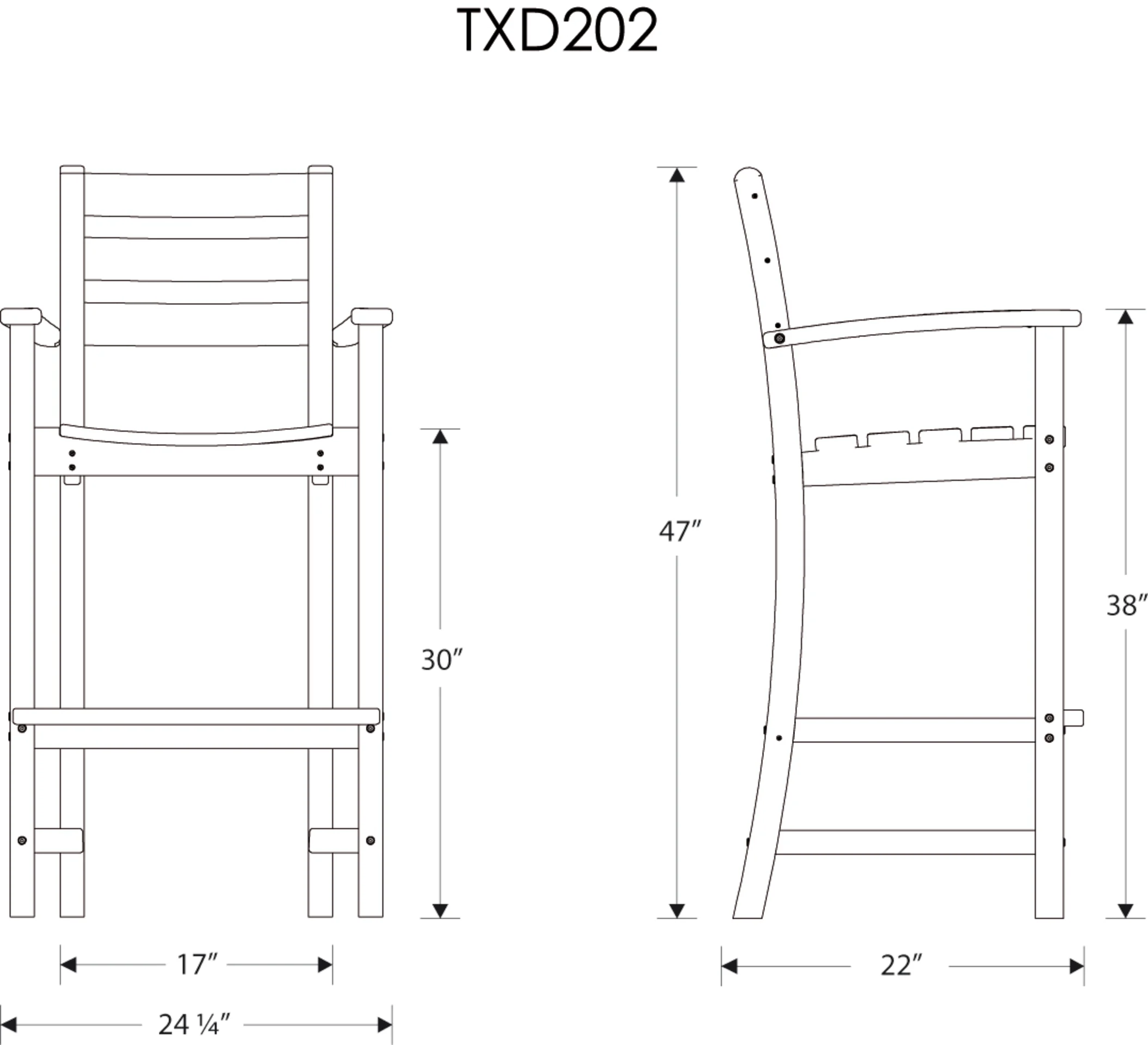 Dimensions for Monterey Bay Bar Arm Chair