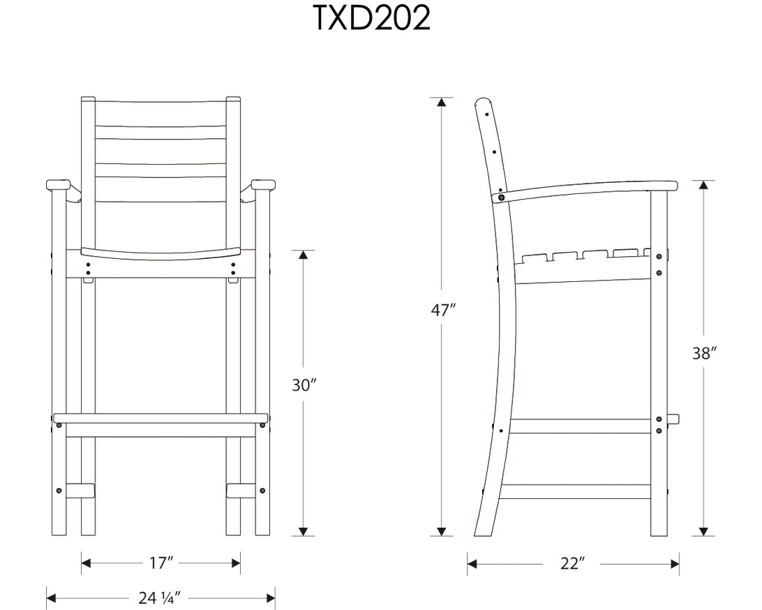 Dimensions for Monterey Bay Bar Arm Chair
