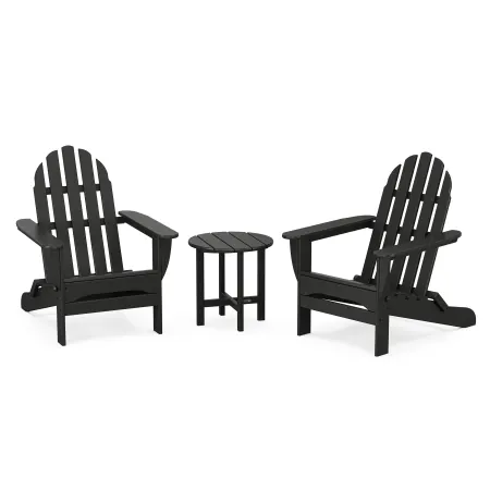 POLYWOOD Classics 3-Piece Folding Adirondack Set in Black