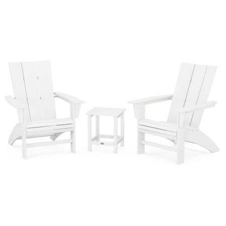 Modern 3-Piece Curveback Adirondack Set with Long Island 18" Side Table in White