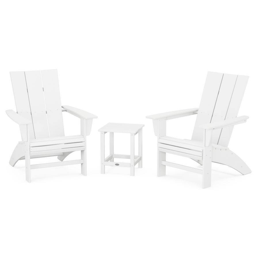 POLYWOOD Modern 3-Piece Curveback Adirondack Set with Long Island 18" Side Table in White