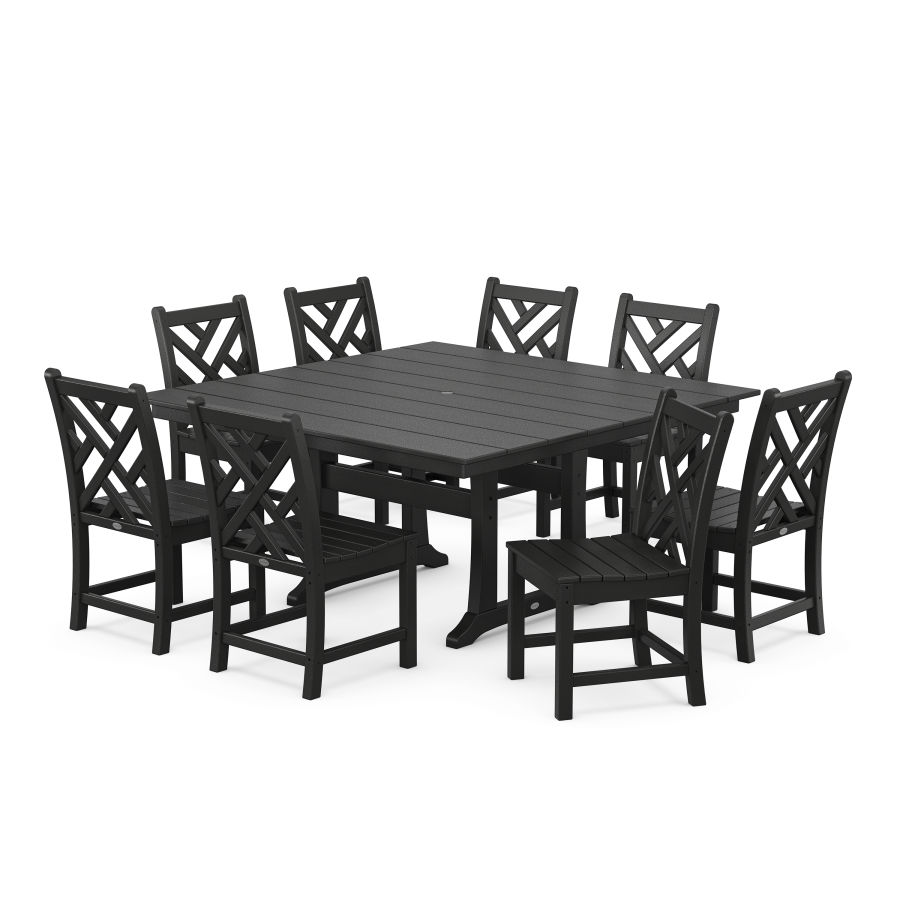 POLYWOOD Chippendale 9-Piece Farmhouse Trestle Dining Set in Black