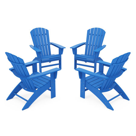 POLYWOOD 4-Piece Nautical Curveback Adirondack Chair Conversation Set in Pacific Blue