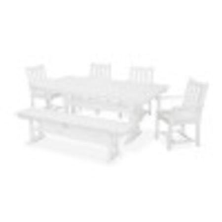 Traditional Garden 6-Piece Farmhouse Trestle Dining Set with Bench in White