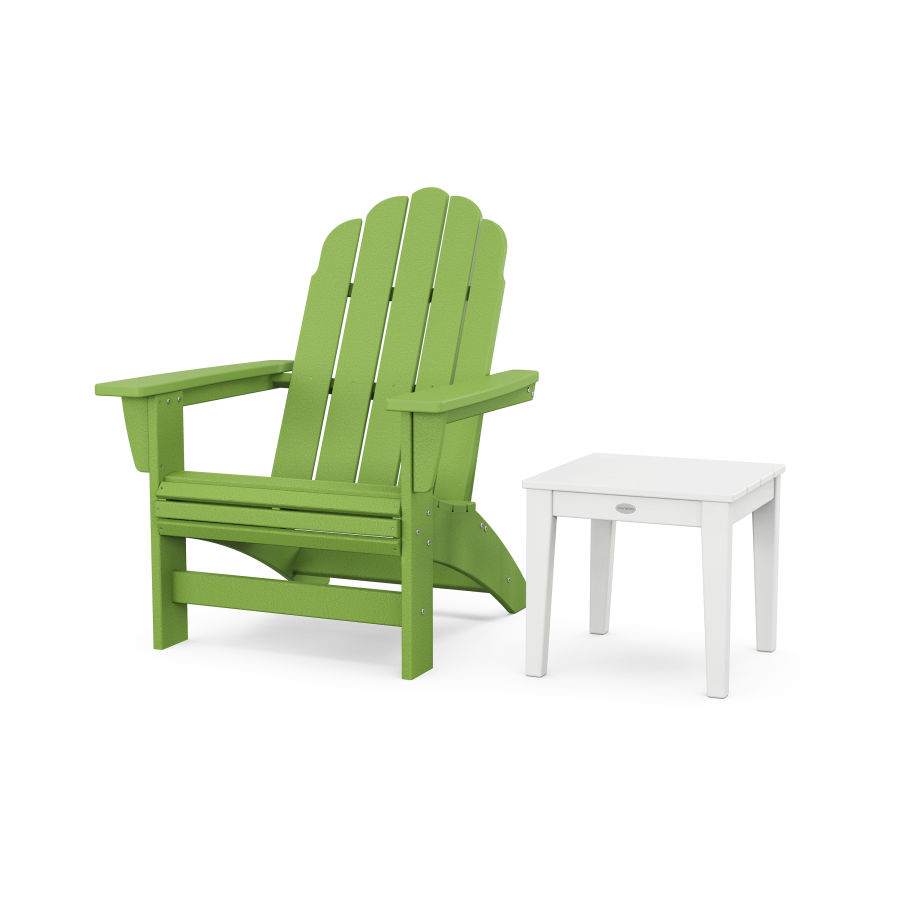 POLYWOOD Vineyard Grand Adirondack Chair with Side Table in Lime / White