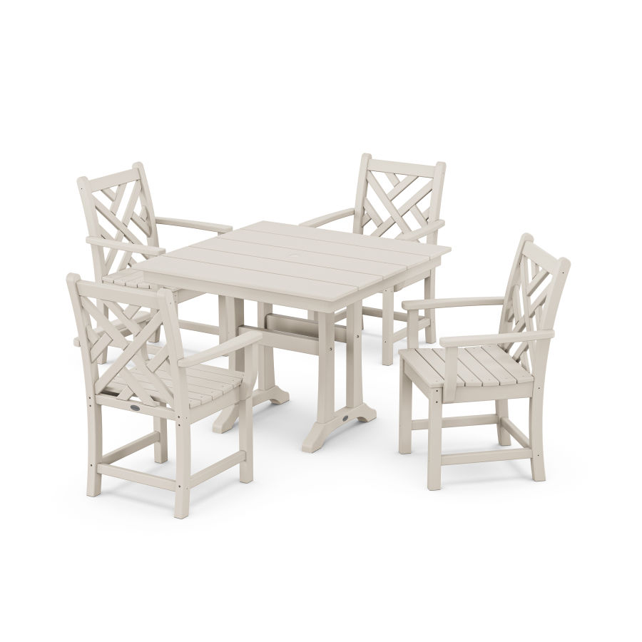 POLYWOOD Chippendale 5-Piece Farmhouse Trestle Arm Chair Dining Set in Sand