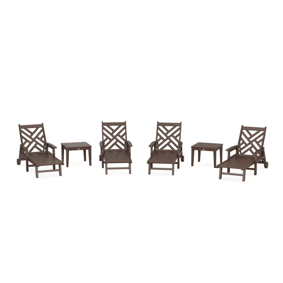 POLYWOOD Chippendale 6-Piece Chaise Set with Arms and Wheels in Mahogany
