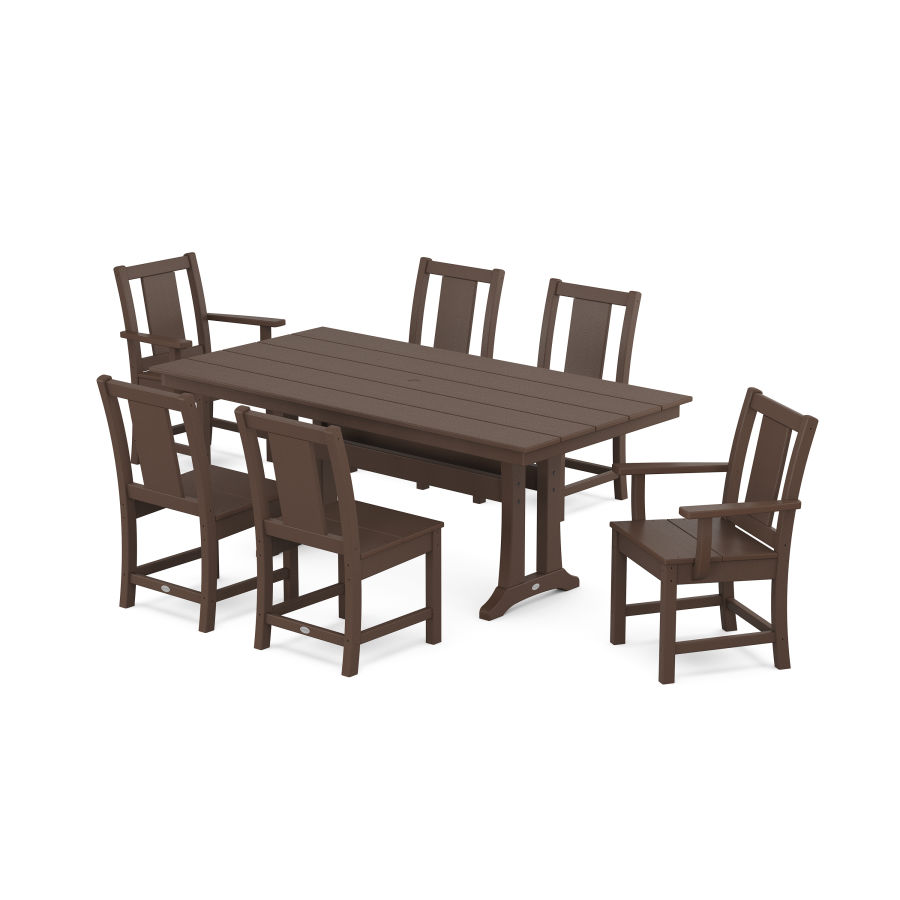 POLYWOOD Prairie 7-Piece Farmhouse Dining Set with Trestle Legs in Mahogany