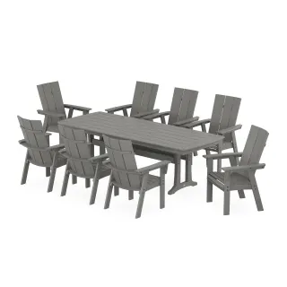 POLYWOOD Modern Curveback Adirondack 9-Piece Dining Set with Trestle Legs