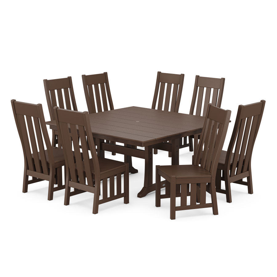 POLYWOOD Acadia Side Chair 9-Piece Square Farmhouse Dining Set with Trestle Legs in Mahogany