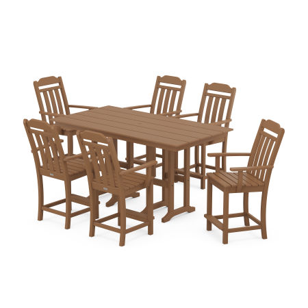 Country Living Arm Chair 7-Piece Farmhouse Counter Set in Teak