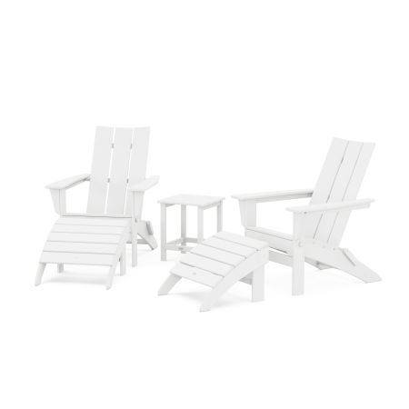 Modern Folding Adirondack Chair 5-Piece Set with Ottomans and 18" Side Table in White