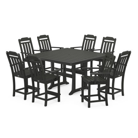 Country Living 9-Piece Square Counter Set with Trestle Legs in Black