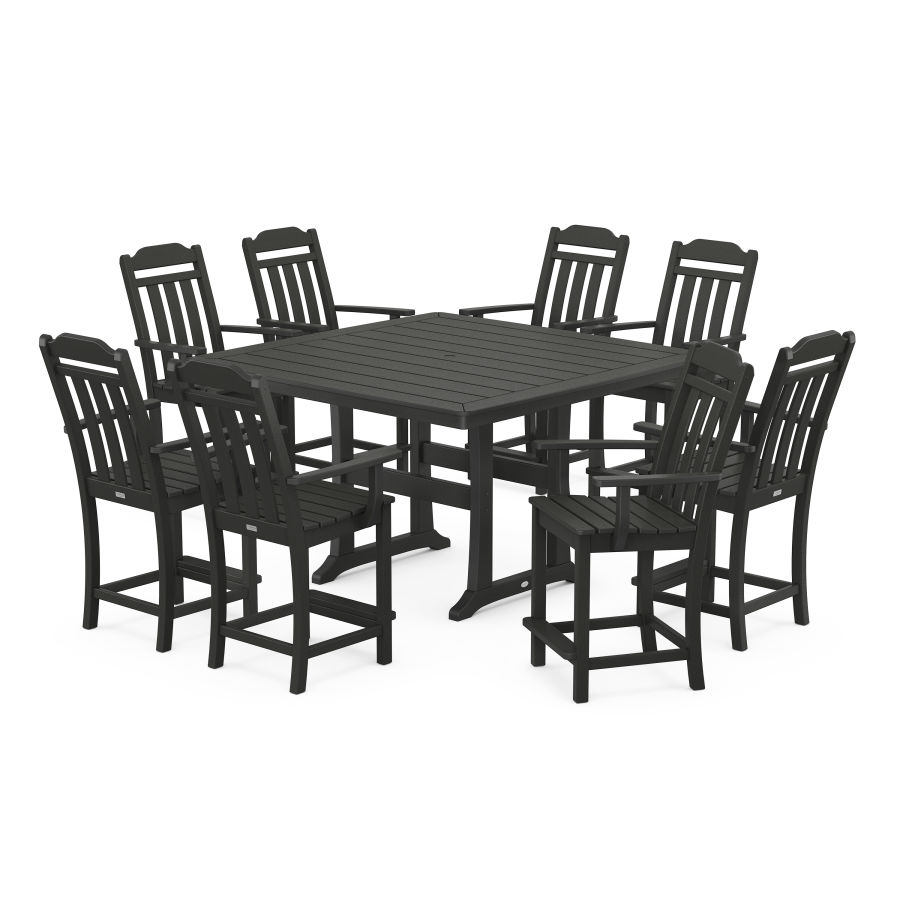 POLYWOOD Country Living 9-Piece Square Counter Set with Trestle Legs in Black