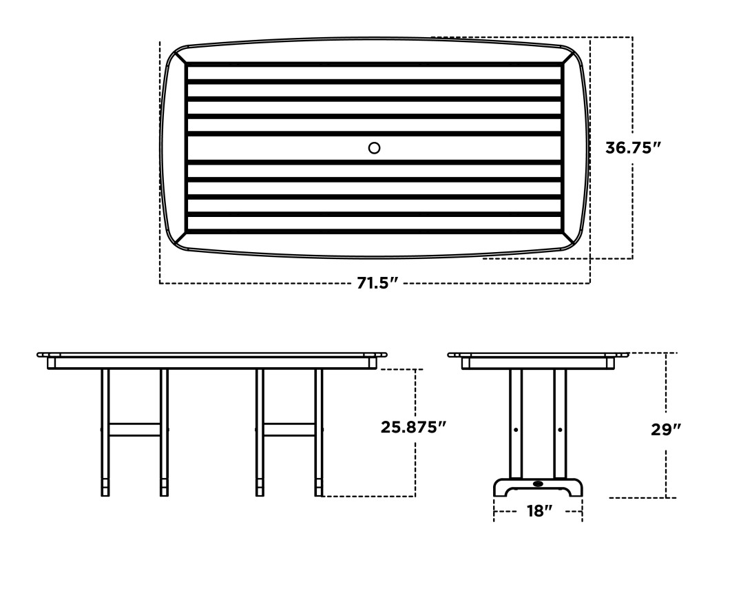 Dimensions for Nautical 37" x 72" Dining Table