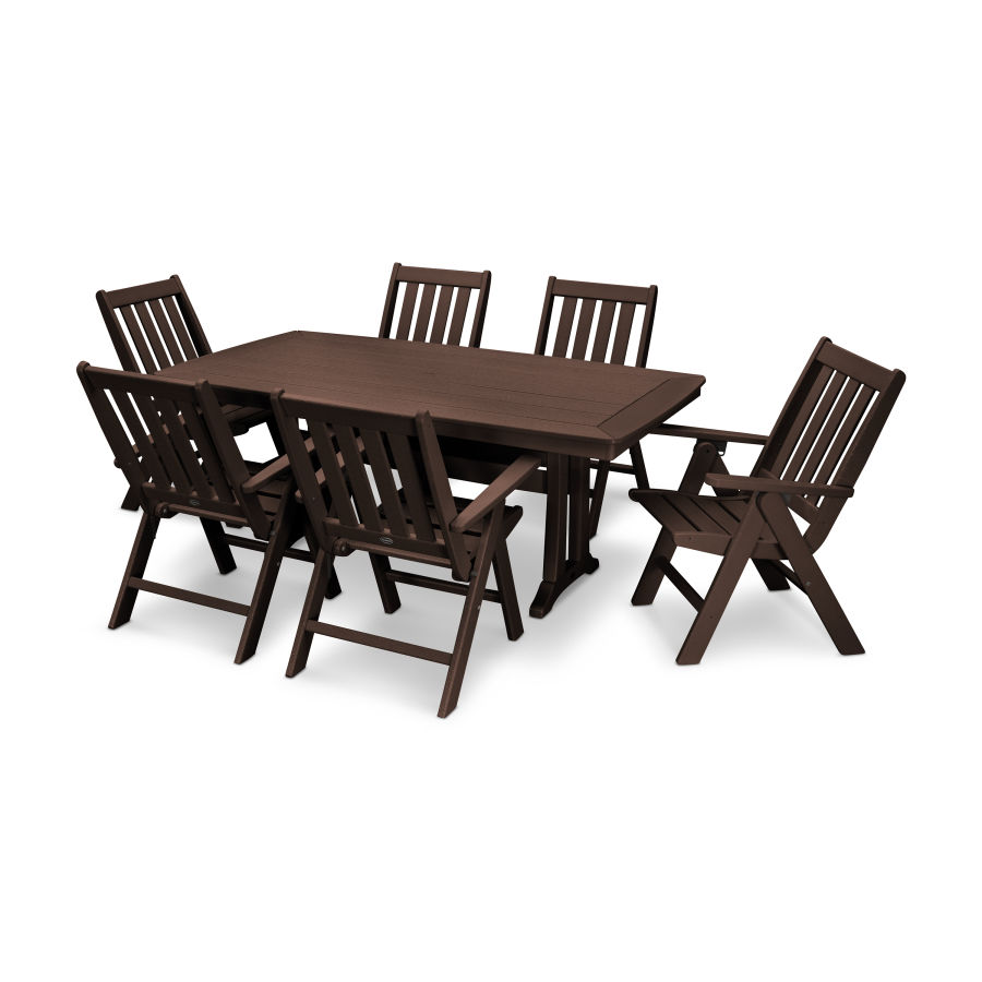 POLYWOOD Vineyard Folding Chair 7-Piece Dining Set with Trestle Legs in Mahogany