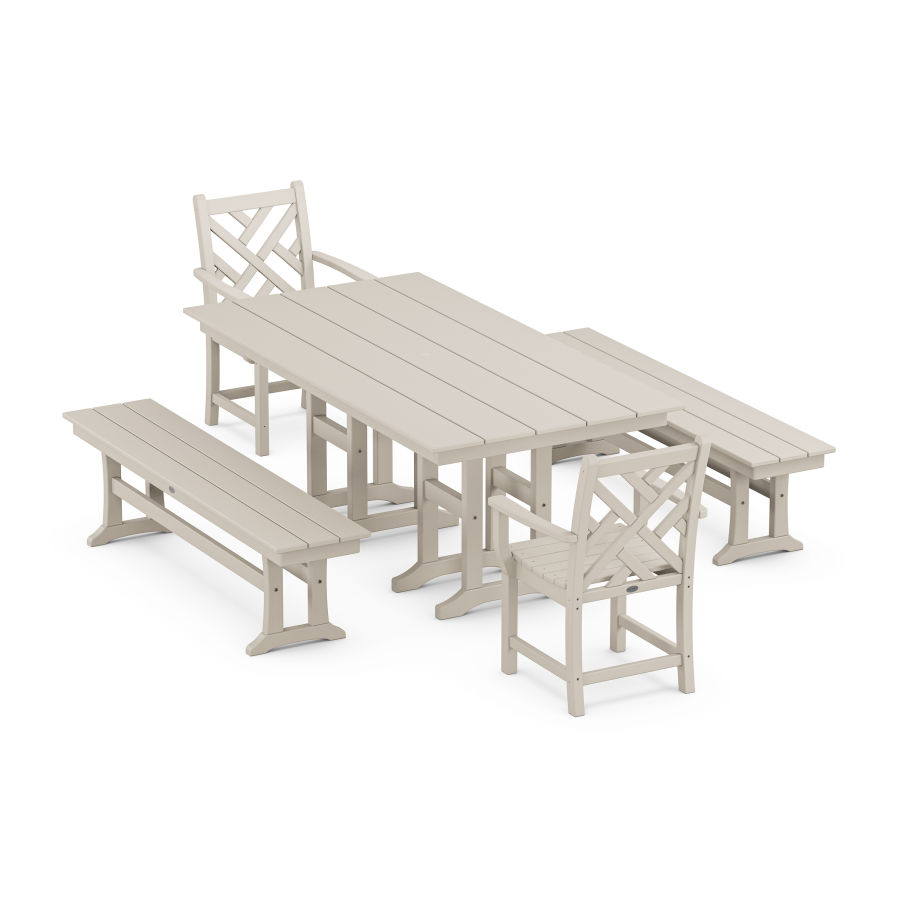 POLYWOOD Chippendale 5-Piece Farmhouse Dining Set in Sand