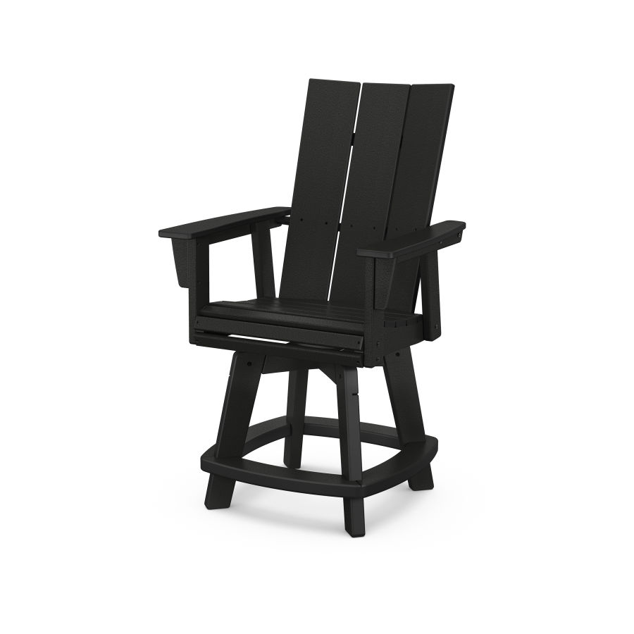 POLYWOOD Modern Adirondack Swivel Counter Chair in Black