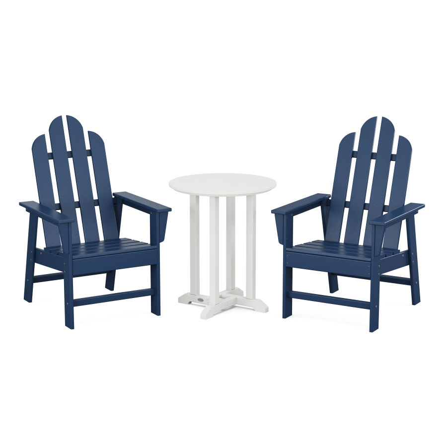 POLYWOOD Long Island 3-Piece Round Dining Set in Navy / White
