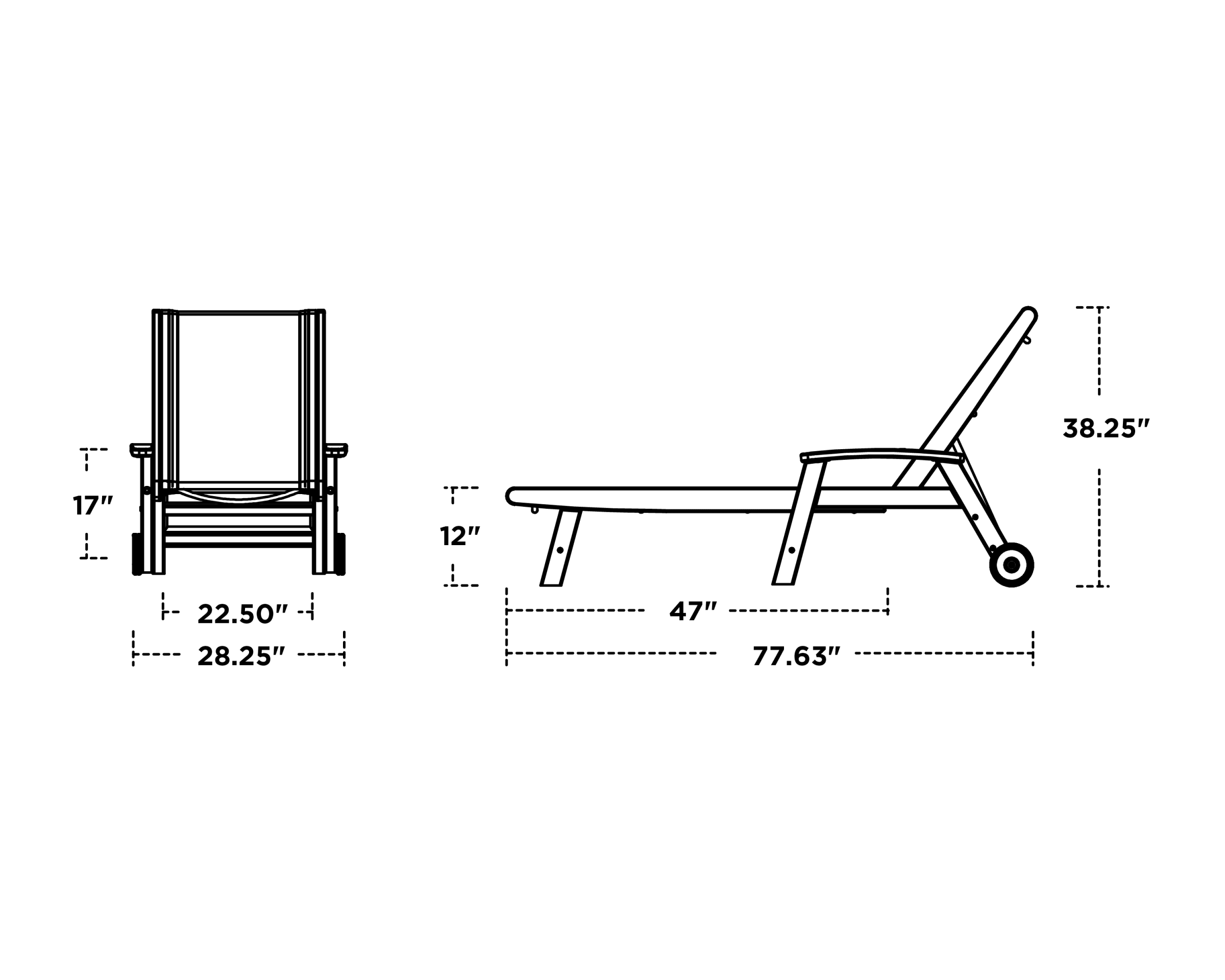 Dimensions for Coastal Chaise with Wheels