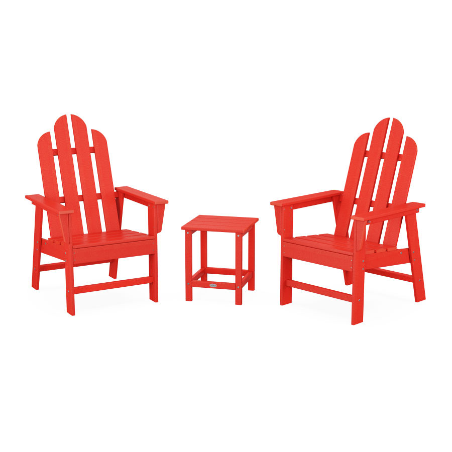 POLYWOOD Long Island 3-Piece Upright Adirondack Chair Set in Sunset Red