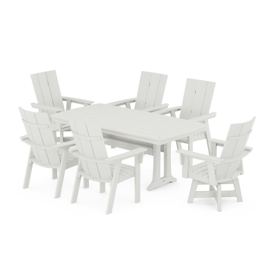 POLYWOOD Modern Adirondack Swivel Chair 7-Piece Dining Set with Trestle Legs in Vintage White