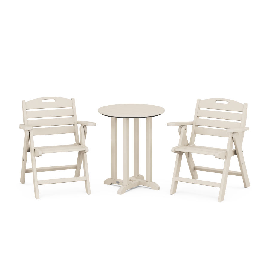 POLYWOOD Nautical Folding Lowback Chair 3-Piece Round Dining Set in Sand