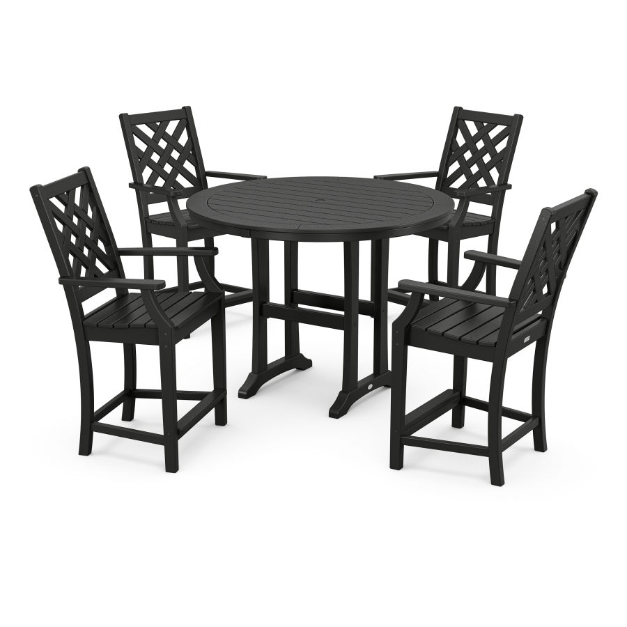 POLYWOOD Wovendale 5-Piece Round Counter Set in Black