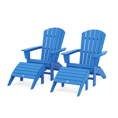 Nautical Curveback Adirondack Chair 4-Piece Set with Ottomans in Pacific Blue