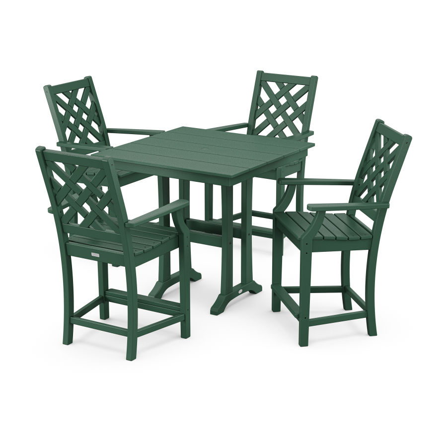 POLYWOOD Wovendale 5-Piece Farmhouse Counter Set with Trestle Legs in Green