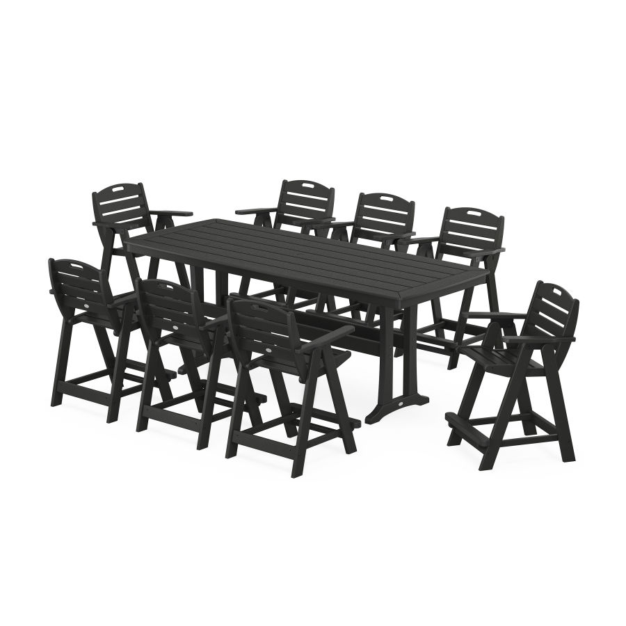 POLYWOOD Nautical 9-Piece Counter Set with Trestle Legs in Black