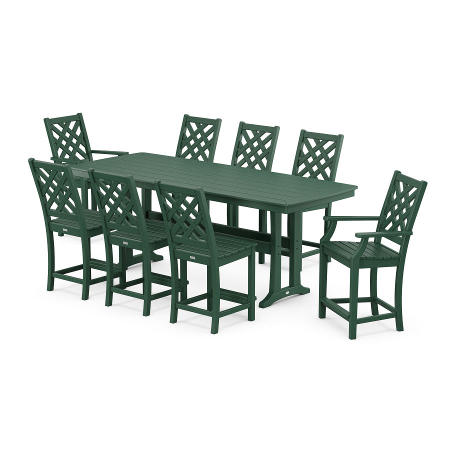 POLYWOOD Wovendale 9-Piece Counter Set with Trestle Legs in Green