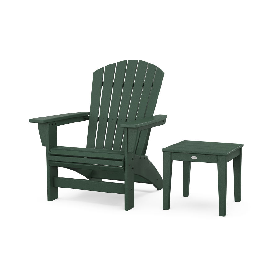 POLYWOOD Nautical Grand Adirondack Chair with Side Table in Green