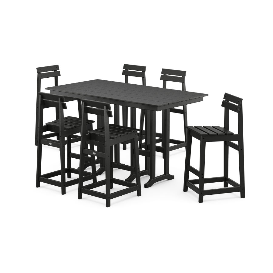 POLYWOOD Modern Studio Plaza Bar Chair 7-Piece Set in Black