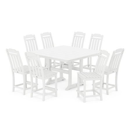 Country Living 9-Piece Square Farmhouse Side Chair Counter Set with Trestle Legs in White