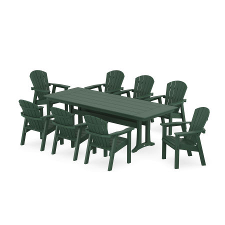 Seashell 9-Piece Farmhouse Dining Set with Trestle Legs in Green