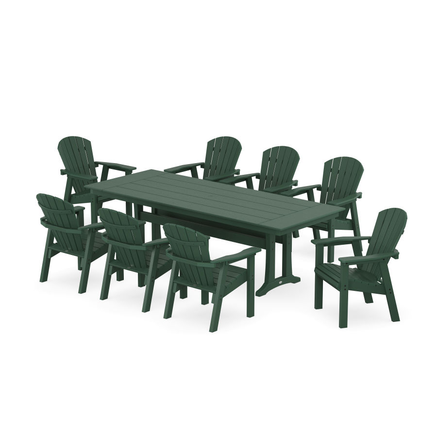 POLYWOOD Seashell 9-Piece Farmhouse Dining Set with Trestle Legs in Green