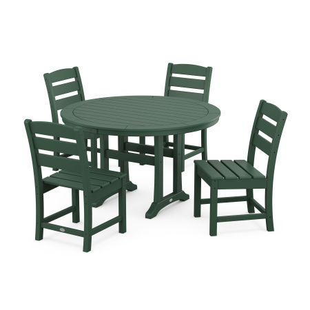 Lakeside Side Chair 5-Piece Round Dining Set With Trestle Legs in Green