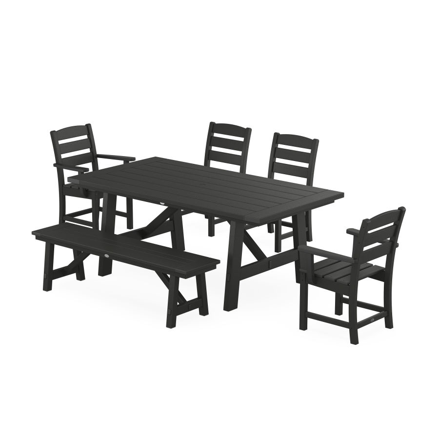 POLYWOOD Lakeside 6-Piece Rustic Farmhouse Dining Set With Trestle Legs in Black