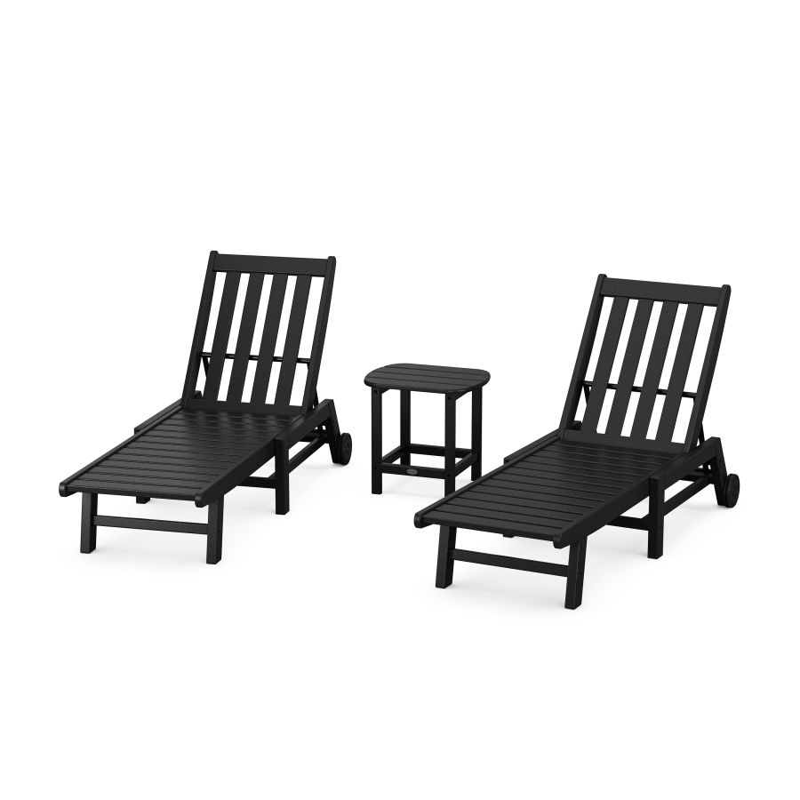 POLYWOOD Vineyard 3-Piece Chaise with Wheels Set in Black