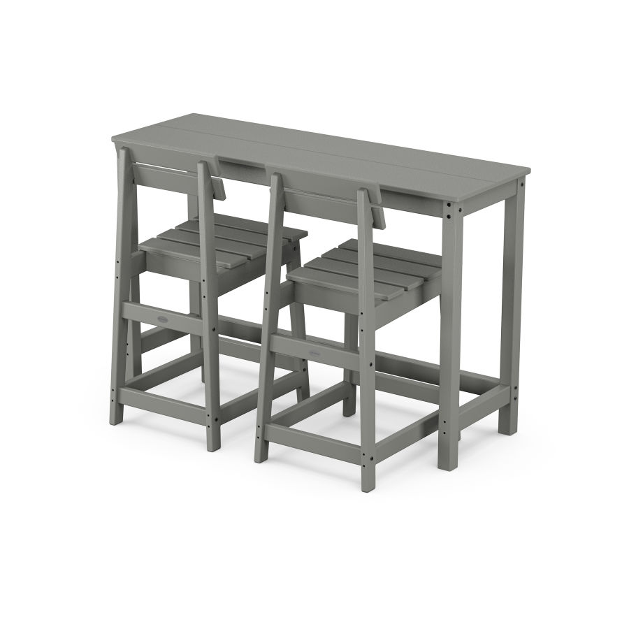 POLYWOOD Modern Studio Plaza Counter Chair 3-Piece Balcony Set in Slate Grey