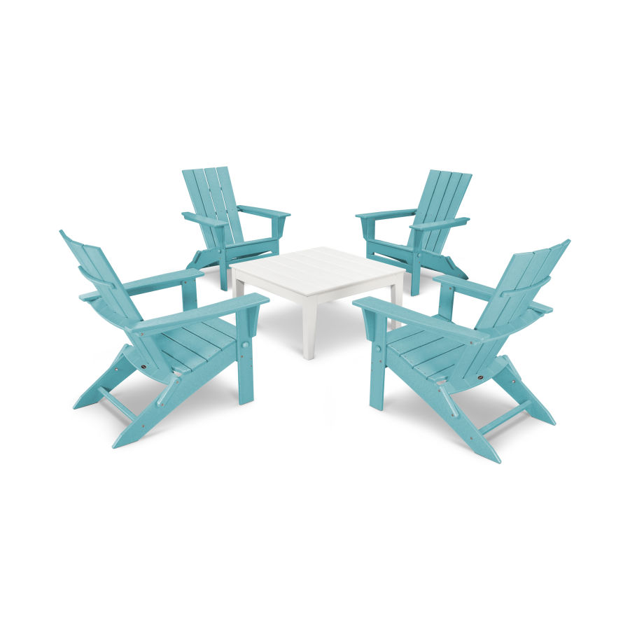 POLYWOOD Quattro Folding Chair 5-Piece Conversation Set in Aruba / White