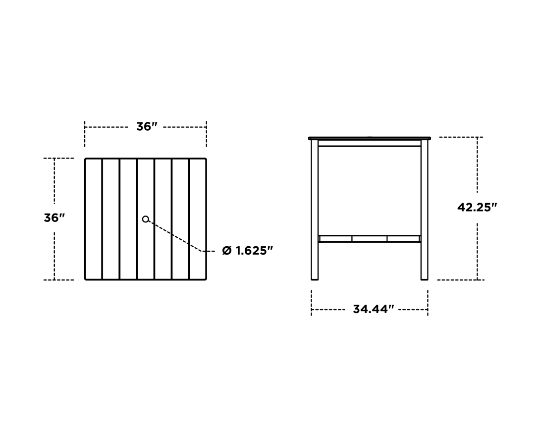 Dimensions for Main Street 36 x 36 Bar Table