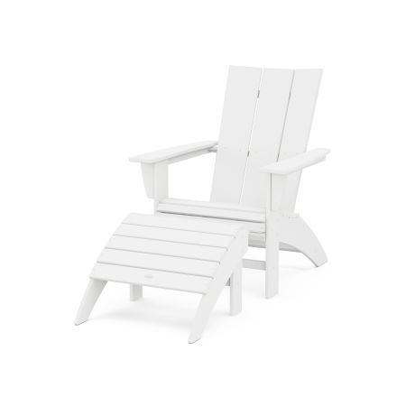Modern Curveback Adirondack Chair 2-Piece Set with Ottoman in White