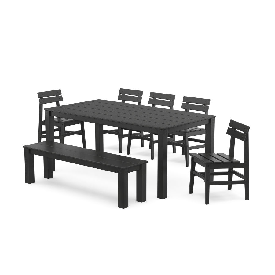 POLYWOOD Modern Studio Plaza Chair 7-Piece Parsons Dining Set with Bench in Black