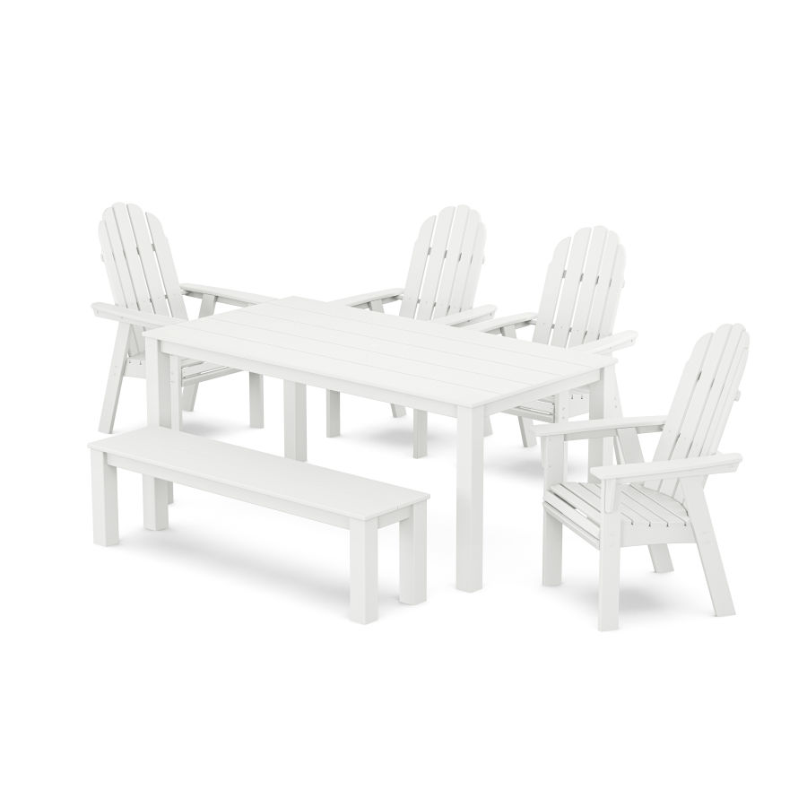 POLYWOOD Vineyard Curveback Adirondack 6-Piece Parsons Dining Set with Bench in White