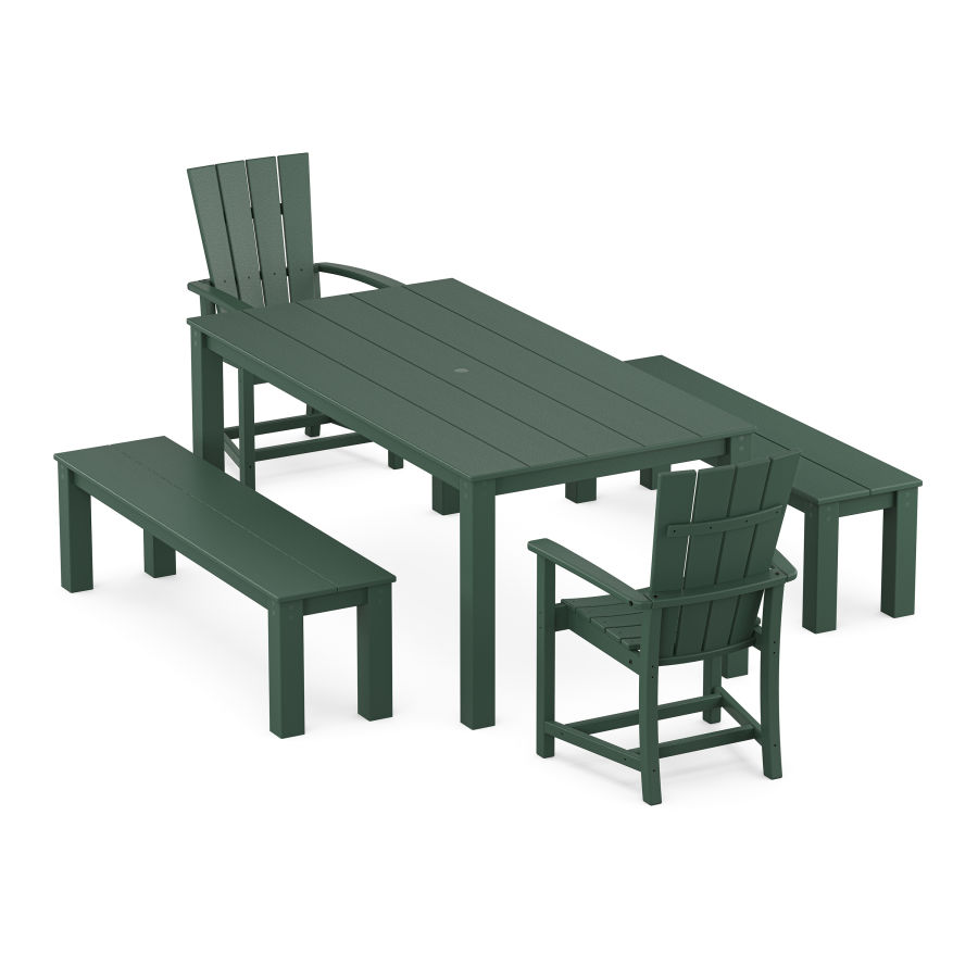 POLYWOOD Quattro 5-Piece Parsons Dining Set with Benches in Green
