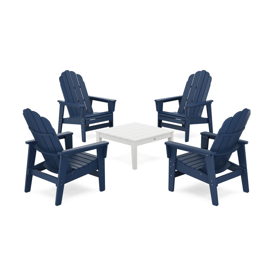 POLYWOOD 5-Piece Vineyard Grand Upright Adirondack Chair Conversation Group in Navy / White