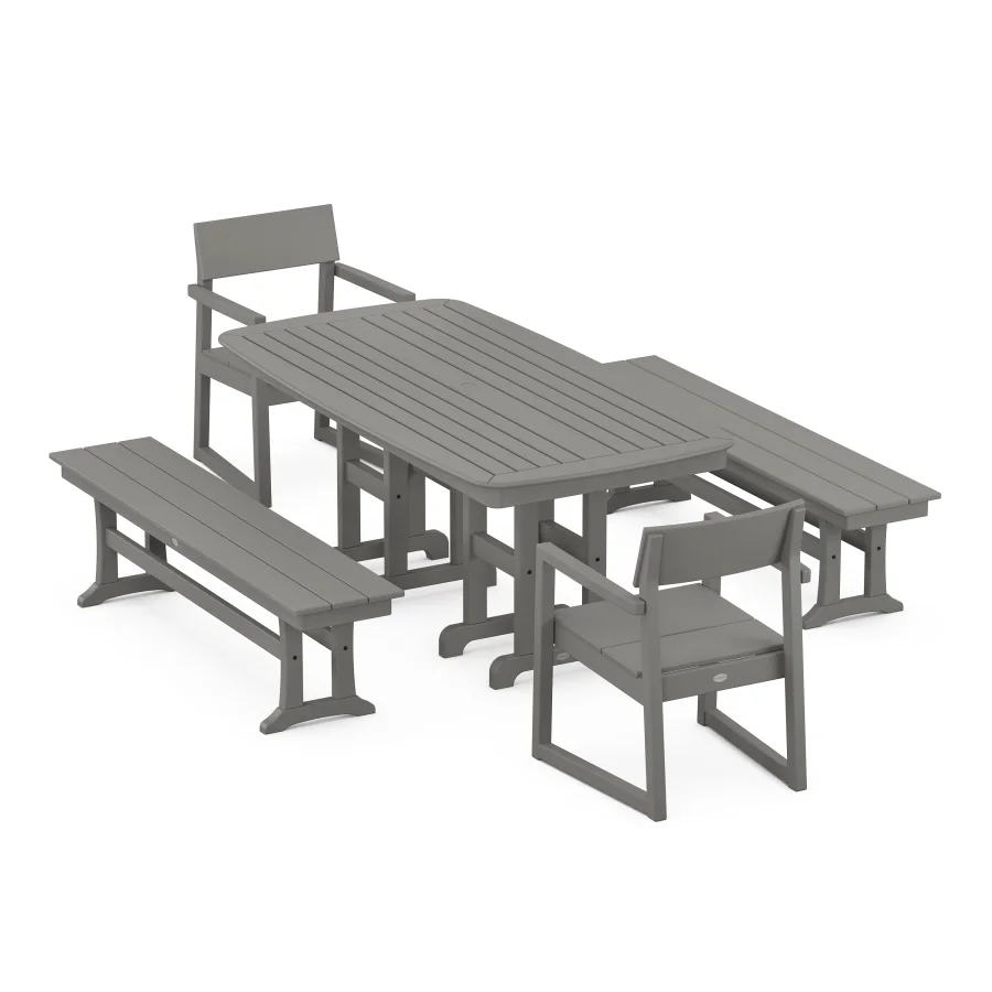 POLYWOOD EDGE 5-Piece Dining Set with Benches