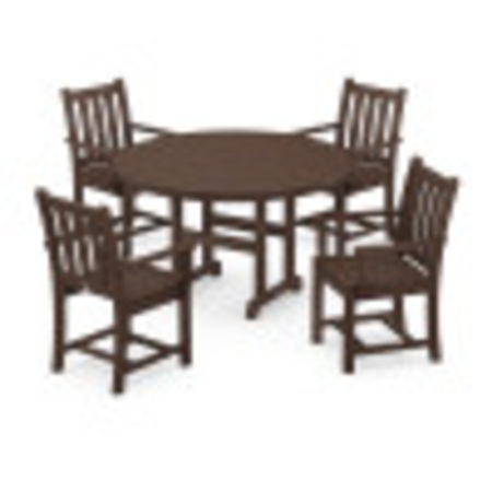 POLYWOOD Traditional Garden 5-Piece Round Farmhouse Dining Set in Mahogany